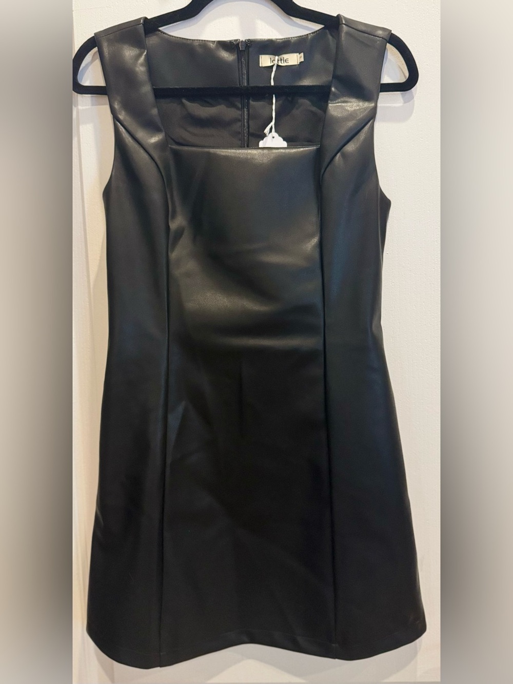 LOTTIE Faux Vegan Leather Sleeveless Mini Dress Black Small NWT